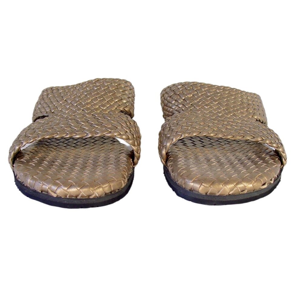 ROBERT ZUR Tamara $250 Woven Gold Leather Wedge Slide Sandals Women's 10 - NWOB - Picture 5 of 9